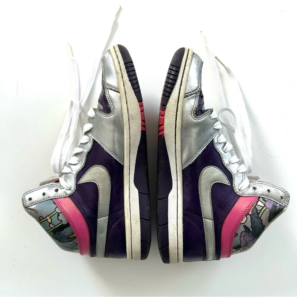 Nike Silver, Pink, Purple Floral Print Court Force Hi Top Sneaker Shoes